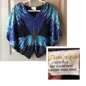 Vintage Dominique Sequin Butterfly top shawl 70s